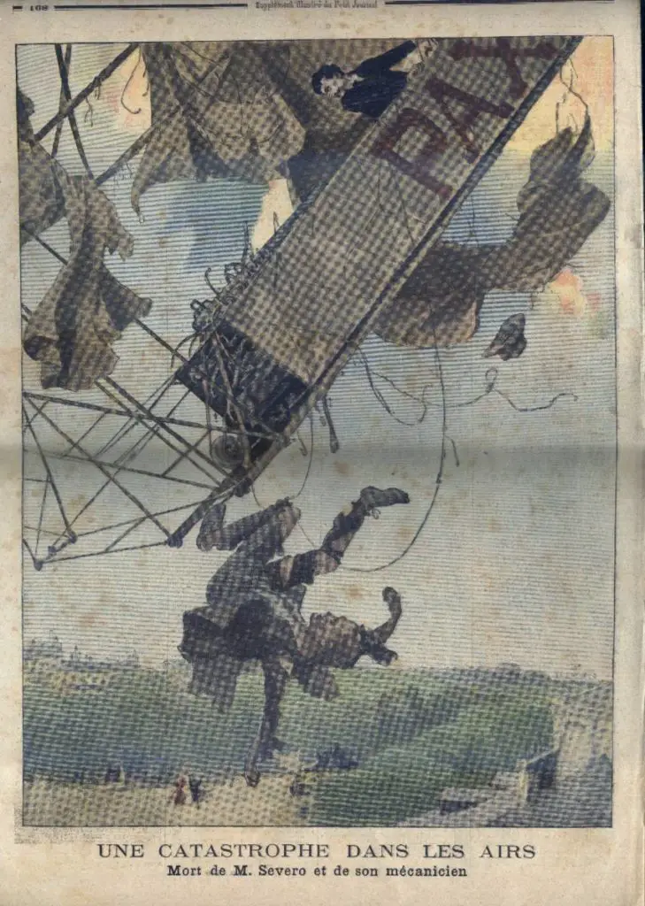 Ilustración de un hombre cayendo de un dirigible.