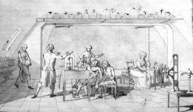 Ilustración del laboratorio de Lavoisier.